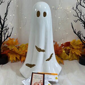 Led Light Up Ceramic Cut out Bats White Ghost Halloween Decor 16" New Super Cute